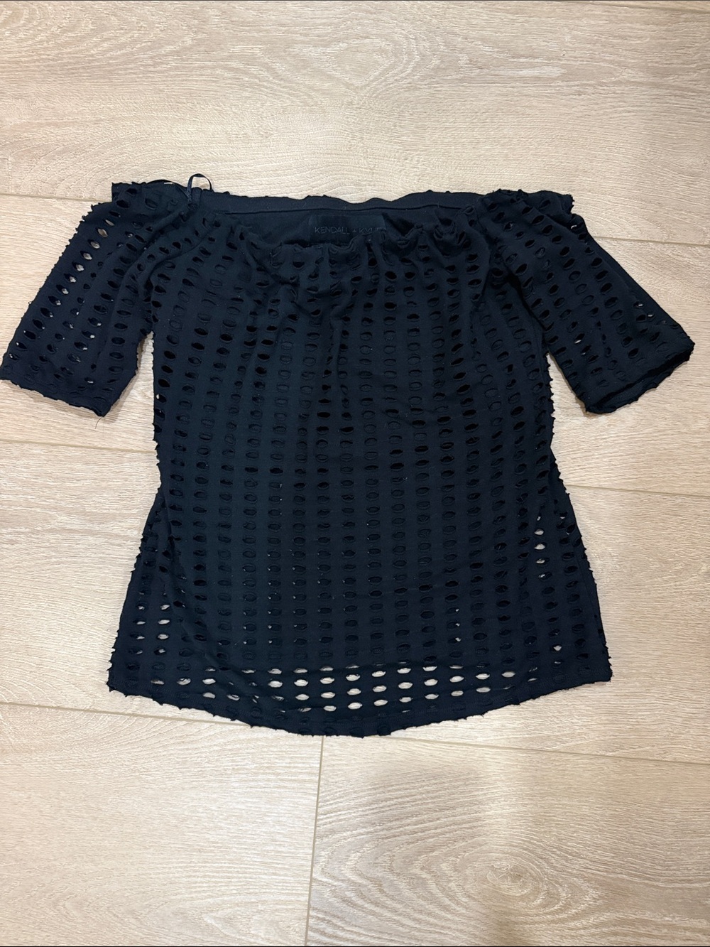 Kendall & Kylie Black Off-Shoulder Eyelet Top